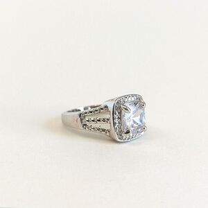 JIC Jewelry Silver-Plated Rhinestone Palm Springs Cut Ring Accent Filigree Clear